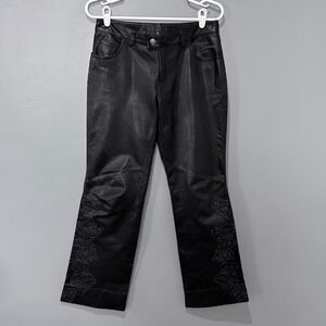 Harley Davidson Leather Pants Womens 4 Black Genuine Embroidered Biker Western